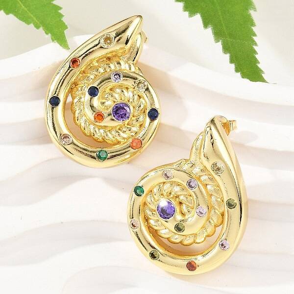 Brass Micro Pave Cubic Zirconia Stud Earrings
