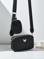 Women's Butterfly Decorated Crossbody Bag Set, Casual Adjustable Shoulder Bag & Small Wallet Bag for Daily Used, Versatile Hi...