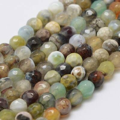 Faceted Natural Fire Crackle Agate Beads Strands