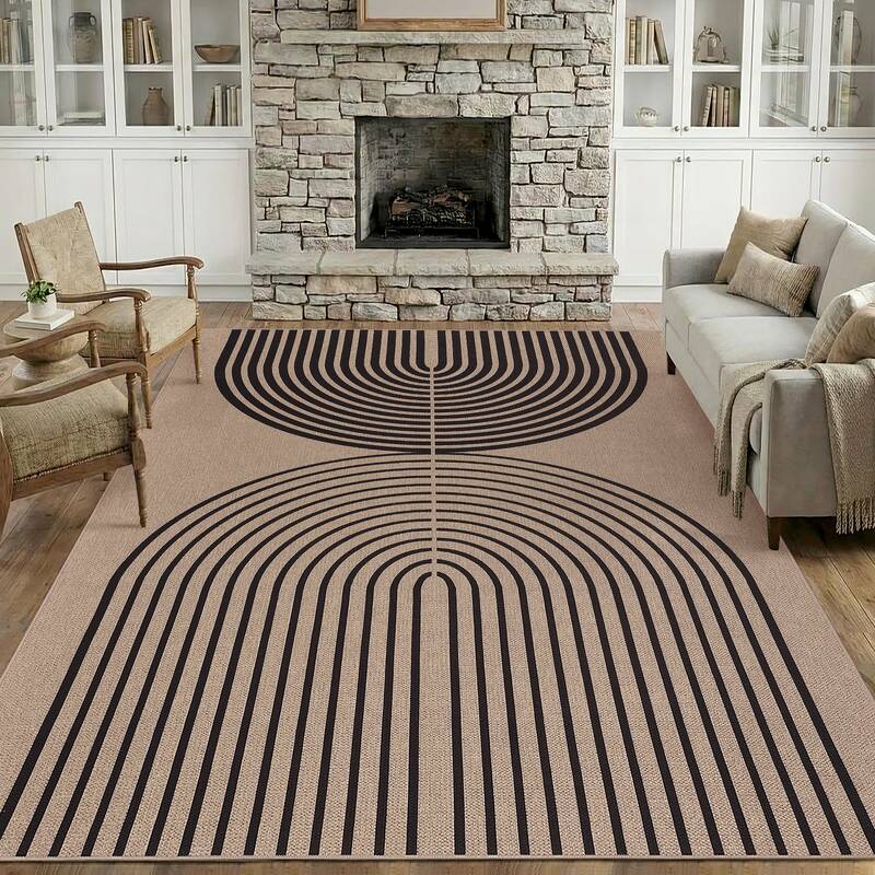 Garvee Modern Jute Area Rug - Waterproof, Washable, Non-Slip, mark Resistant, Striped Carpet for Living Room, Dining Room, Pa...