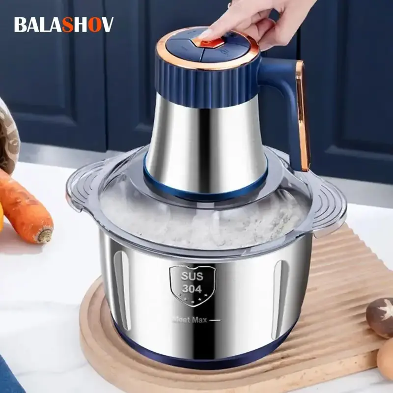 Electric Meat Grinder, 5L Large Capacity Meat Grinder with Double Blades, Stainless Steel Food Chopper for Kitchen, Vegetabl...