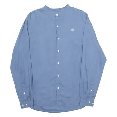 TIMBERLAND Collarless Slim Fit Mens Plain Shirt Blue Long Sleeve M