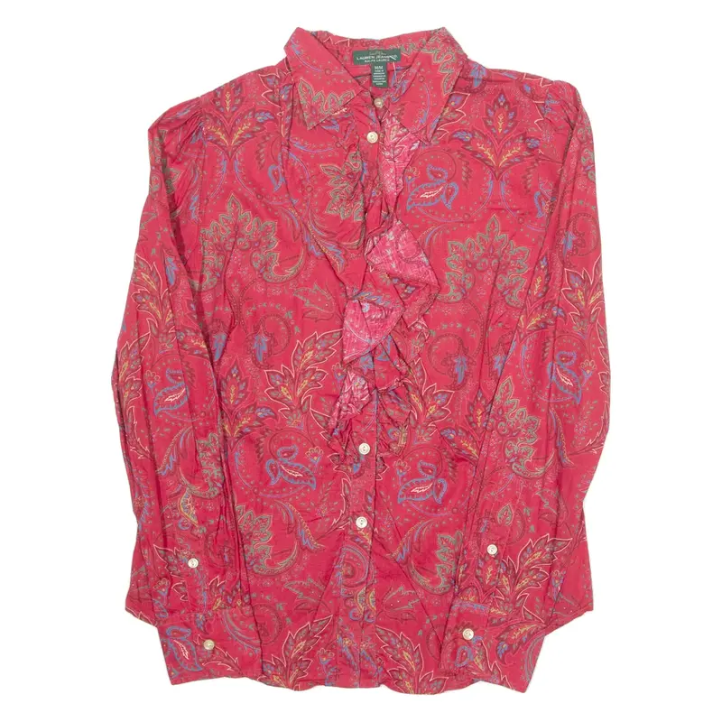 LAUREN RALPH LAUREN Womens Printed Blouse Red Long Sleeve Paisley M