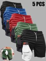 Men's 2 in 1 Double Layer Gym Shorts Inner Pocket, Breathable Comfortable Drawstring Waist Gym Shorts, Men's Sportswear Cloth...