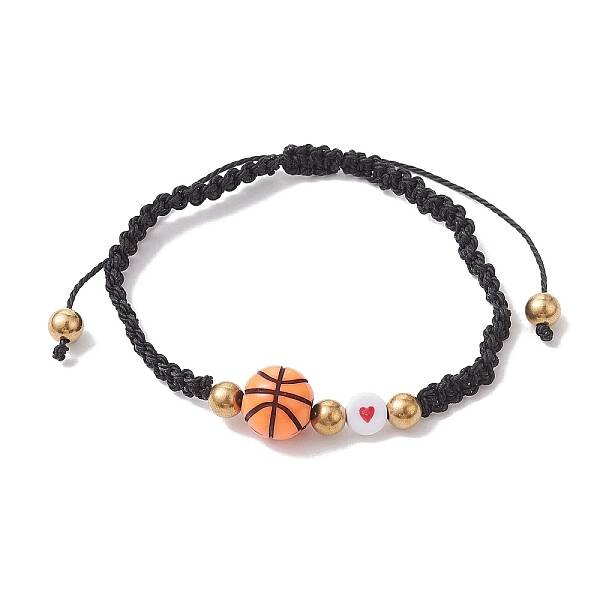 Sport Theme Acylic & Alloy Braided Bead Bracelet