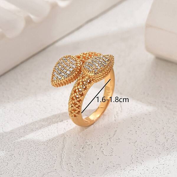 Fashionable Brass Inlaid Rhinestones Teardrop Cuff Open Ring for Women's Vacation Wedding