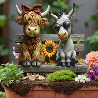 Cow & Donkey Design Garden Decoration, Hand-painted Acrylic Garden Stake, Rustic Charm Garden Decoration for Home Yard Lawn, ...