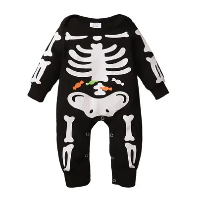 Newborn Baby Halloween Jumpsuit Long Sleeve Skeleton Print Romper Pajamas For Kids Girl Boy 0-24 Months