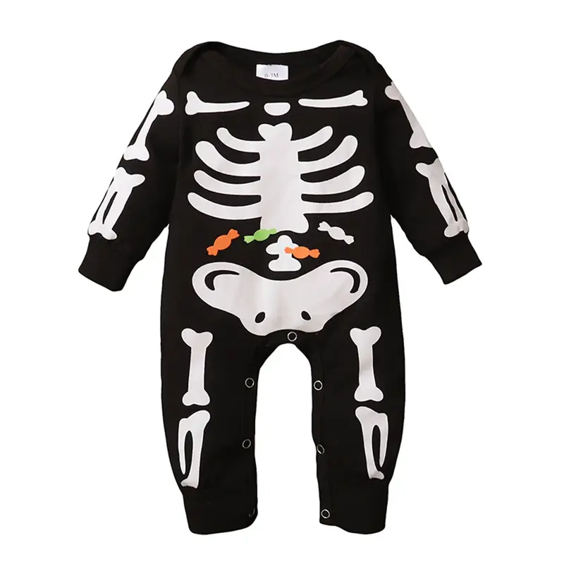 Newborn Baby Halloween Jumpsuit Long Sleeve Skeleton Print Romper Pajamas For Kids Girl Boy 0-24 Months
