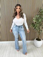 Cynthia Judy Blue High Waist Light Wash Flare W/ Shield Pockets