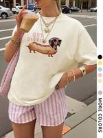 Women's Cartoon Dachshund Print Round Neck Tee, Fashion Casual Crew Neck T-Shirt for Daily Holiday Vacation Outdoor Wear, Lad...
