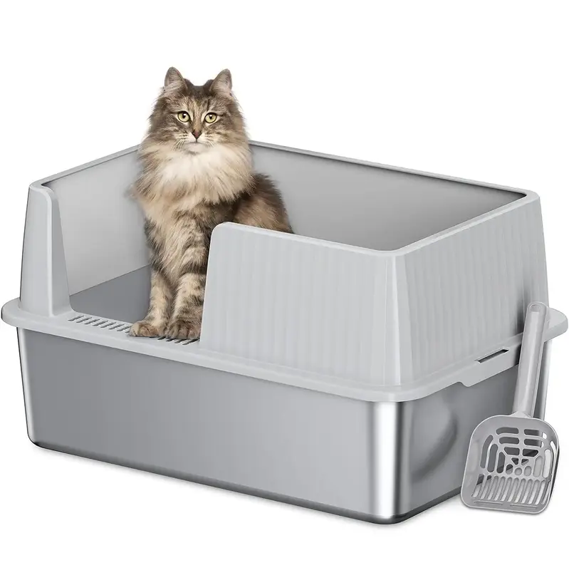 New Style Large Stainless Steel Cat Litter Box High Sided Metal Litter Box for Big Cats Anti-Leakage Odor-Free Non-Stick Cat ...
