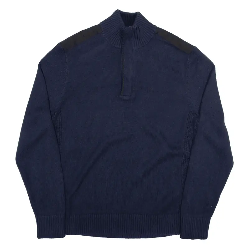 CALVIN KLEIN Jumper Blue Tight Knit 1/4 Zip Mens L