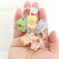 Cute Cartoon Design Silicone Straw Cap, 5 Counts Reusable Dustproof Straw Cover, Drinkware Accessories for Home Office Outdoo...
