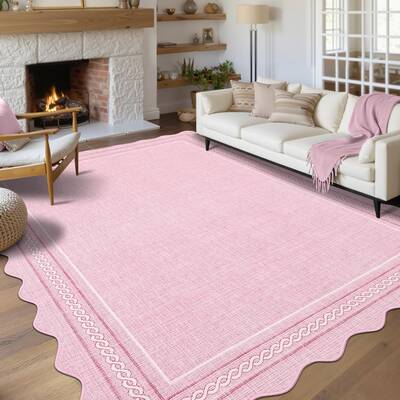 Garvee Scalloped Washable 8 x 10 Rug for Living Room Pink 8x10 Playroom Rug Non Slip Soft Bedroom Rugs Low Pile Large Area Ru...