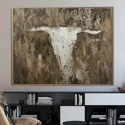 Abstract Skull Painting Animal Skull Wall Art Pasty Painting Heavy Textured Painting Contemporary Art Western Decor Hand Pain...