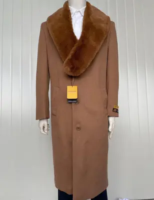 Mens Full Length Wool and Cashmere Overcoat - Winter Topcoats - Brown Coat