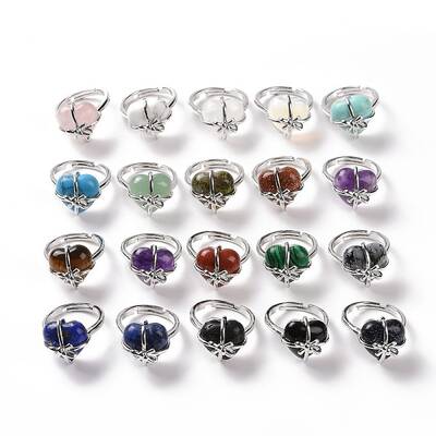 Gemstone Heart with Bowknot Adjustable Ring