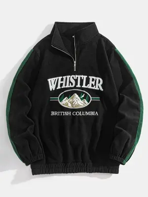 Men's Landscape Embroidery Half Zip Drop Shoulder Fleece Sweatshirt, Loose Casual Long SleeveĀ Funnel NeckĀ Pullover for Fall...