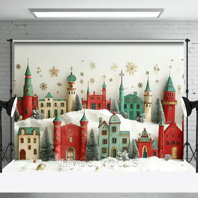 Christmas Vibe Green Red Village Photo Backdrop - Aperturee