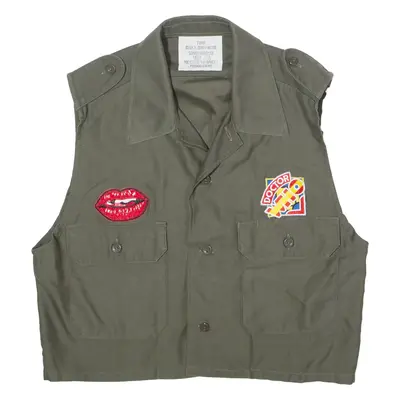 Reworked Womens Military Waistcoat Green 90s Patchwork M