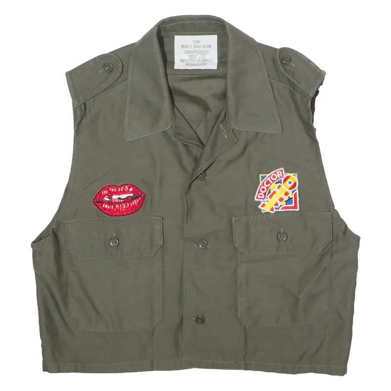 Reworked Womens Military Waistcoat Green 90s Patchwork M