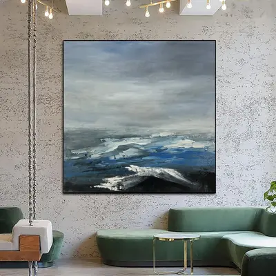 Original Seascape Painting Abstract Blue Painting On Canvas Sea Wall Art Acrylic Canvas Art Modern Fine Art for Living Room W...