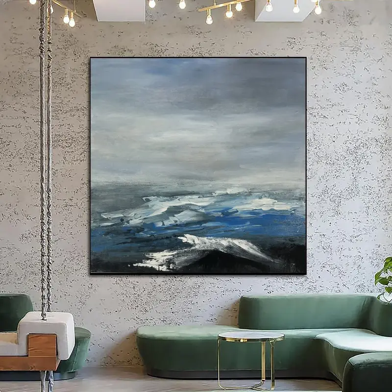 Original Seascape Painting Abstract Blue Painting On Canvas Sea Wall Art Acrylic Canvas Art Modern Fine Art for Living Room W...