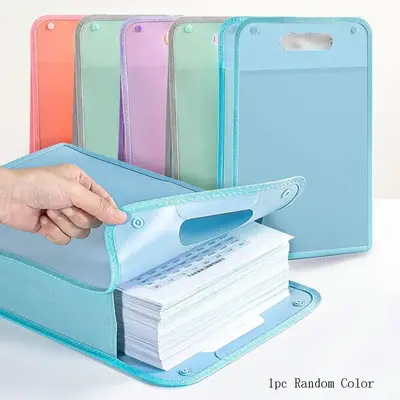 Random Color A4 File Folder with Handle, Portable File Pouch, Stationery Supplies for Home School Office