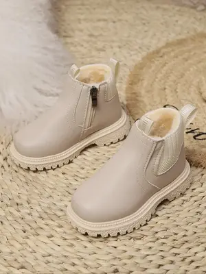Fashionable Zipper Design Boots for Girls, Casual Comfortable Boots for Daily Wear, Trendy All-match Winter Boots for Kids