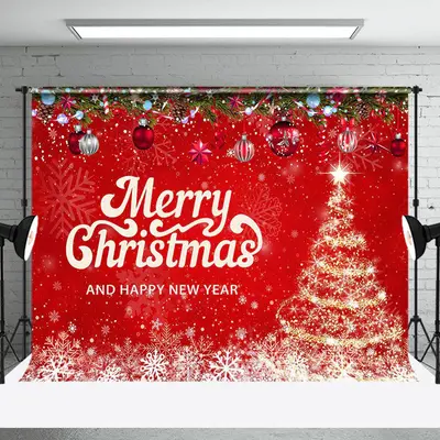 Aperturee Snowy Red Merry Christmas Happy New Year Backdrop | Christmas Photo Booth Backdrop | Diy Christmas Backdrop | Chris...