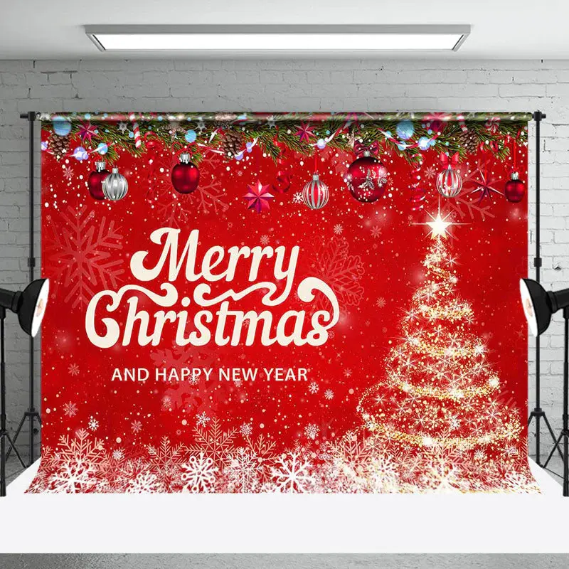 Aperturee Snowy Red Merry Christmas Happy New Year Backdrop | Christmas Photo Booth Backdrop | Diy Christmas Backdrop | Chris...