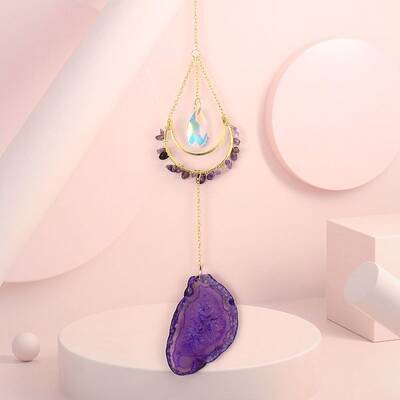 Natural Amethyst Chip Wrapped Moon Hanging Ornaments