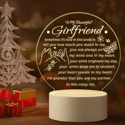 Warm Slogan Night Light Lamp, USB Table LED Lights For Bedroom Home Living Room Decor, I Love My Girlfriend Series Night Ligh...