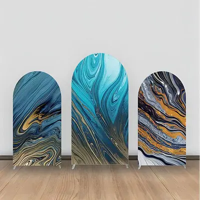 Blue Gold Black Marble Abstract Arch Backdrop Kit - Aperturee