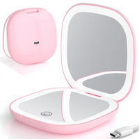 LED Compact Makeup Mirror, 4 Inches 1X/10X Magnification Travel Mirror with Light Dimmable Double Sides Lighted USB Rechargea...