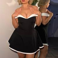 OYV Women's Colorblock Off Shoulder A Line Dress, Party Club Mini Dresses,Ladies Summer Clothes