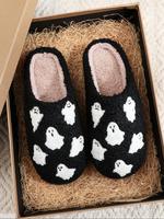 Women's Cartoon Ghost Pattern Plush Slippers, Halloween Slippers, Casual Soft Comfortable Home Slippers, Warm Slippers for In...