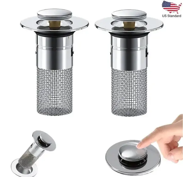 2pcs Bathroom Sink Drain Strainer,Stainless Steel Hair Catcher Basket, Universal Fit for US Bathroom Sinks, Bathtubs, Showers...