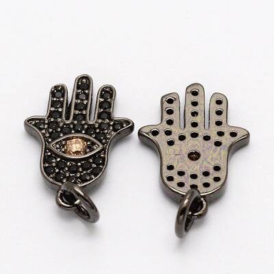 Palm with Evil Eye Brass Micro Pave Cubic Zirconia Pendants