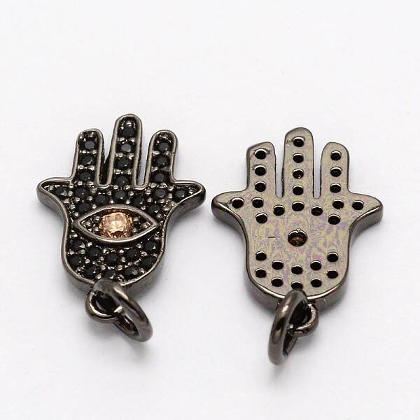 Palm with Evil Eye Brass Micro Pave Cubic Zirconia Pendants