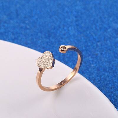 Stylish Adjustable Stainless Steel Heart Cuff Rings for Women