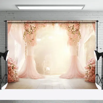 Tulle Curtain Rose Decoration Wedding Photo Backdrop - Aperturee