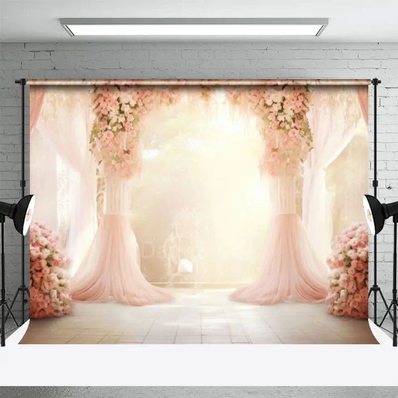 Tulle Curtain Rose Decoration Wedding Photo Backdrop - Aperturee