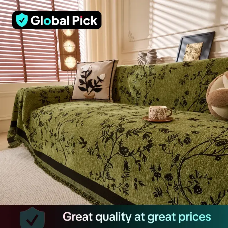 Plant Leaf Pattern Sofa Cover, 1 Count Modern Chenille Sofa Slipcover, Sofa Protector for Home Living Room, Sofa Decoration S...