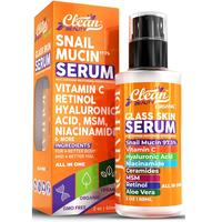 Clean Beauty Glass Skin Serum with Snail Mucin Hyaluronic Acid Vitamin C Niacinamide Ceramides Retinol MSM Aloe Vera