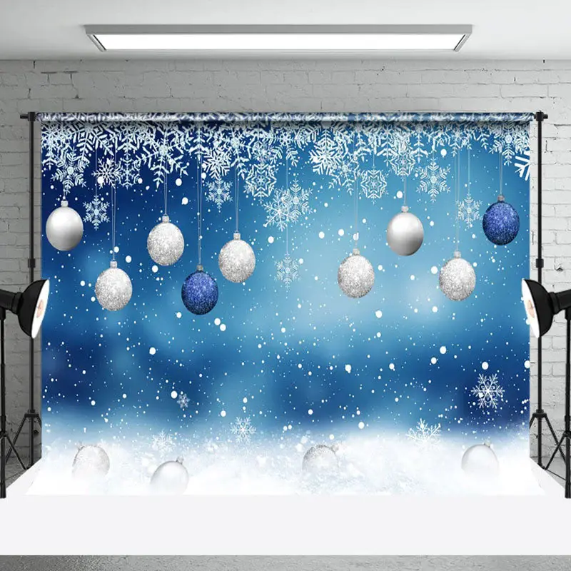Winter Wonderland Christmas Balls Snowflake Backdrop - Aperturee