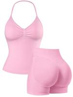 Women's Solid Cami Top & High Waist Skinny Shorts Sportswear Set, Breathable Comfortable Seamless Sports Set for Yoga Gym Wor...