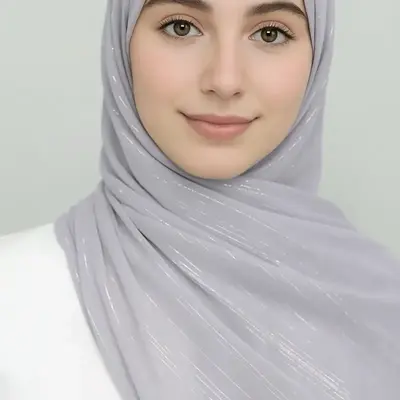 Arab Glitter Long Headscarf Hijab for Muslim Women Silver Color Shawl Bandana Headband Fashion Accessory Polyester 170x70cm C...