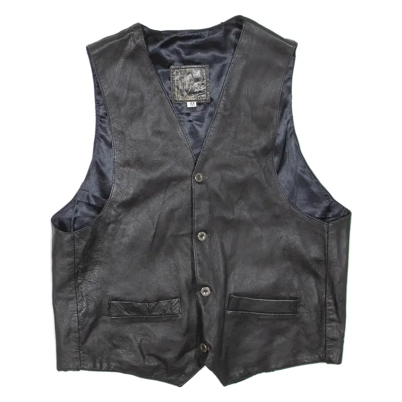 Mens Waistcoat Black Leather M
